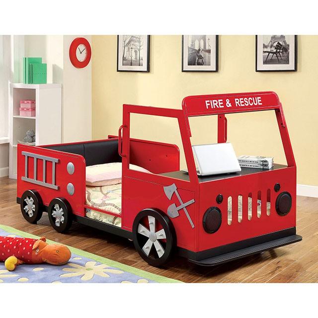 Rescuer CM7767 Red/Black Novelty Twin Bed By Furniture Of America - sofafair.com