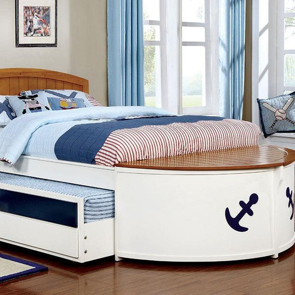 Voyager CM7768 White/Oak/Navy Novelty Captain Bed By Furniture Of America - sofafair.com