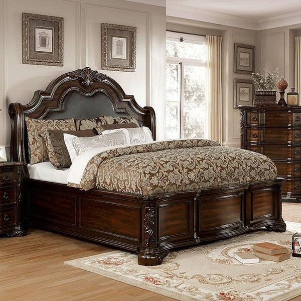 Niketas CM7860 Brown Cherry/Espresso Traditional Bed By Furniture Of America - sofafair.com