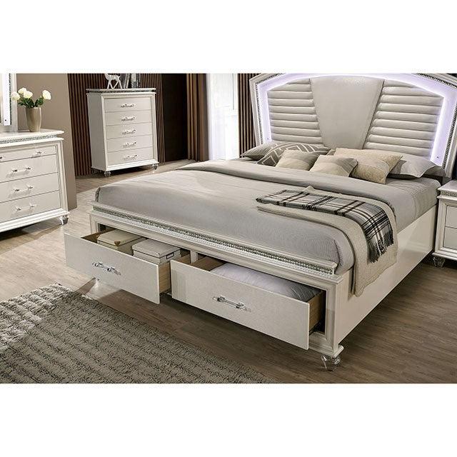 Maddie CM7899 Pearl White/White Contemporary Bed By Furniture Of America - sofafair.com