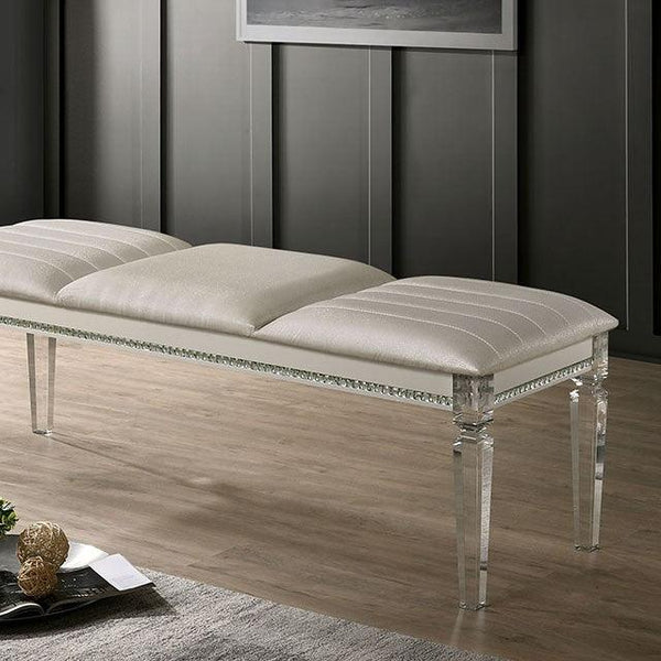 Maddie CM7899BN Pearl White Contemporary Bench By Furniture Of America - sofafair.com