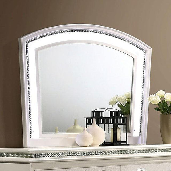 Maddie CM7899M Pearl White Contemporary Arched Mirror By Furniture Of America - sofafair.com