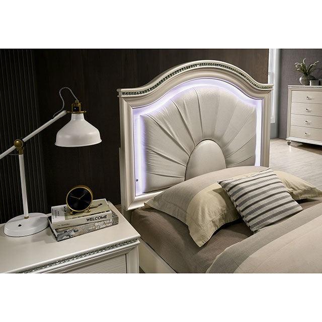 Allie CM7901 Pearl White Contemporary Bed By Furniture Of America - sofafair.com