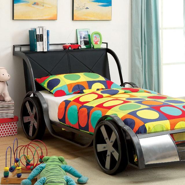 GT Racer CM7946 Silver/Gun Metal Novelty Full Bed By Furniture Of America - sofafair.com