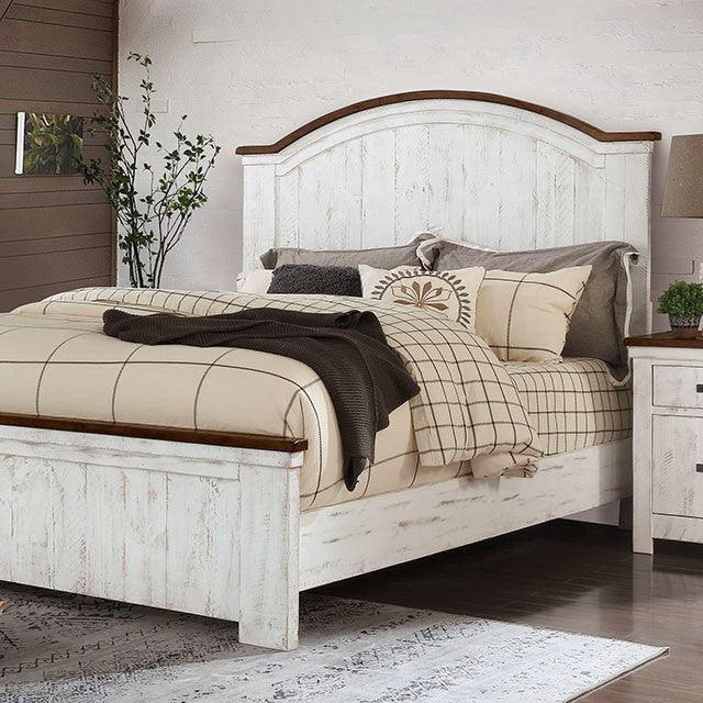 Alyson CM7962 Distressed White/Walnut Transitional Bed By Furniture Of America - sofafair.com