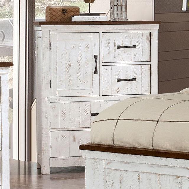 Alyson CM7962C Distressed White/Walnut Transitional Chest By Furniture Of America - sofafair.com