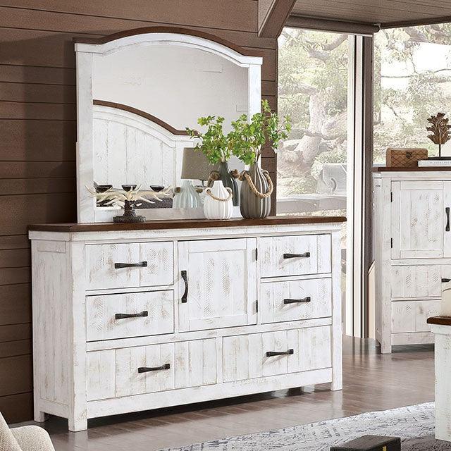 Alyson CM7962D Distressed White/Walnut Transitional Dresser By Furniture Of America - sofafair.com