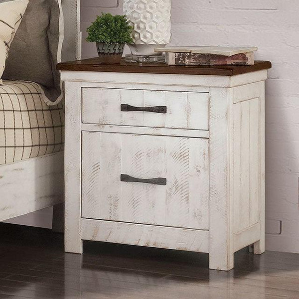 Alyson CM7962N Distressed White/Walnut Transitional Night Stand By Furniture Of America - sofafair.com