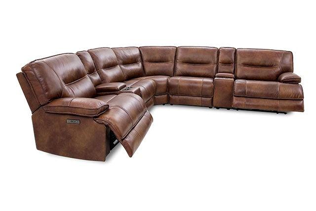 Louella CM9905 Brown Transitional Power Sectional By Furniture Of America - sofafair.com