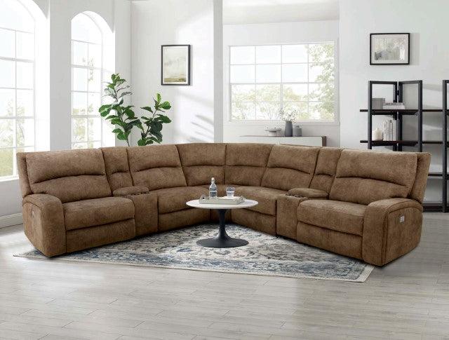 Apostolos CM9915BR-SECT-PM Brown Transitional Power Sectional By Furniture Of America - sofafair.com