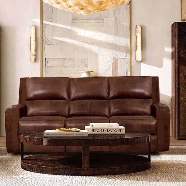 Soterios CM9924MB-SF-PM Medium Brown Transitional Power Sofa By Furniture Of America - sofafair.com