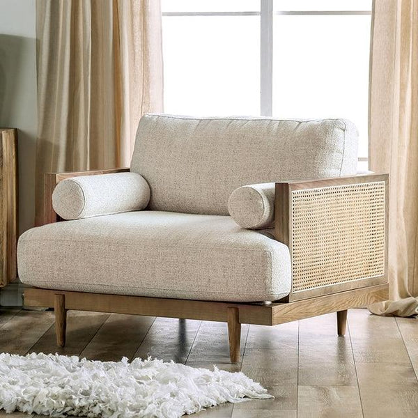 Alesund CM9981-CH Light Oak/Beige Mid-century Modern Chair By Furniture Of America - sofafair.com