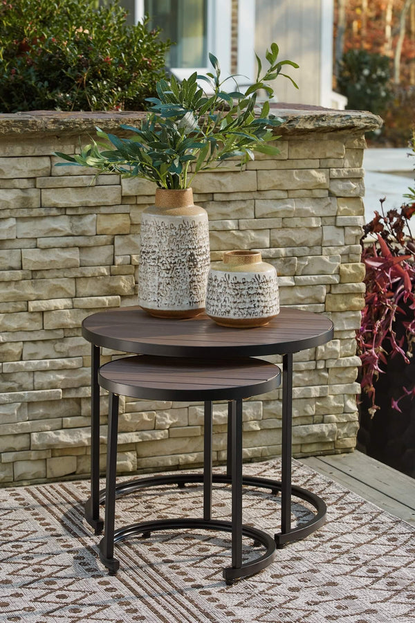 Ayla Outdoor Nesting End Tables (Set of 2) P020-716 Black/Gray Casual Outdoor End Table By Ashley - sofafair.com