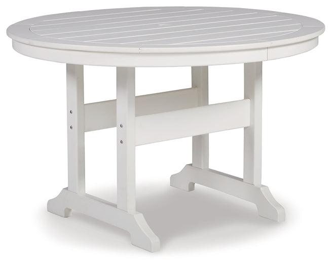 P207-615 White Contemporary Crescent Luxe Outdoor Dining Table By Ashley - sofafair.com