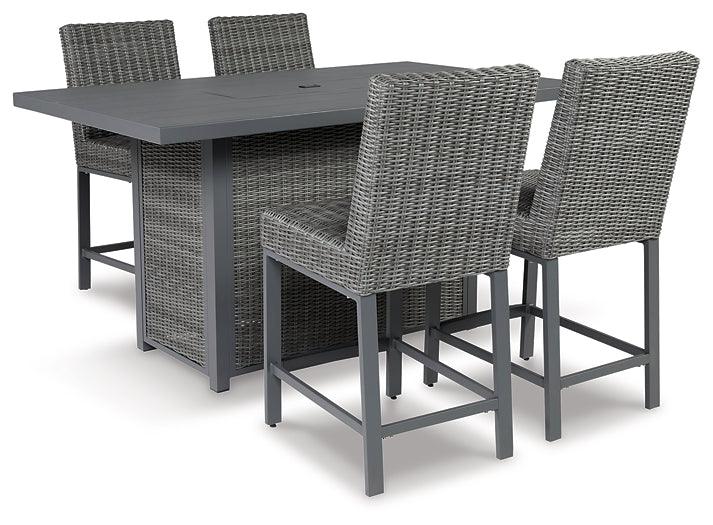 Palazzo Outdoor Counter Height Dining Table with 4 Barstools P520P1 Black/Gray Casual Outdoor Pub Table w/FP By Ashley - sofafair.com