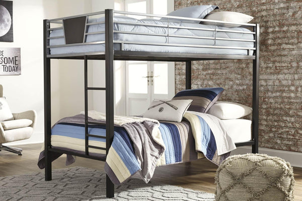 Dinsmore Twin over Twin Bunk Bed with Ladder B106-59 Black/Gray Contemporary Youth Beds By Ashley - sofafair.com