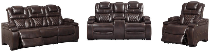 Warnerton Power Reclining Sofa and Loveseat with Power Recliner 75407U3 Brown/Beige Contemporary Motion Upholstery Package By Ashley - sofafair.com