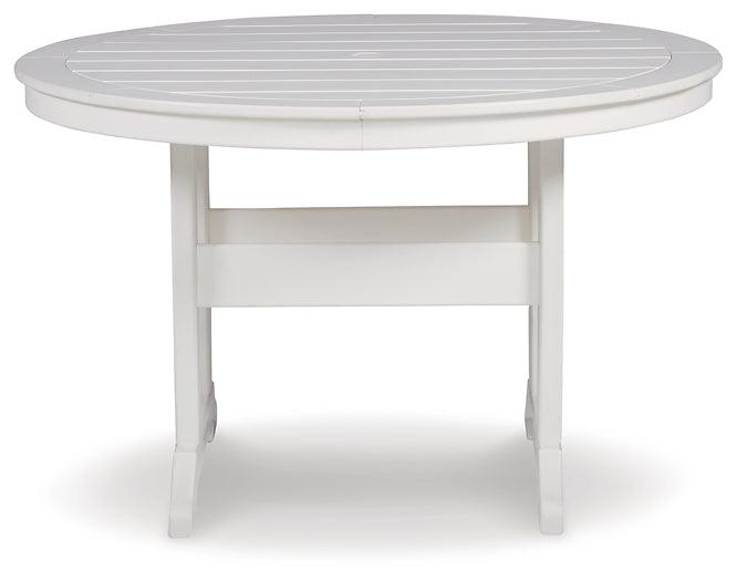 P207-615 White Contemporary Crescent Luxe Outdoor Dining Table By Ashley - sofafair.com