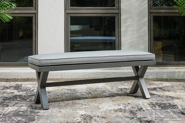 Elite Park Outdoor Bench with Cushion P518-600 Black/Gray Casual Outdoor Dining Bench By Ashley - sofafair.com
