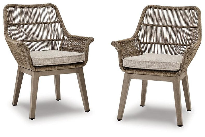 Beach Front Arm Chair with Cushion (Set of 2) P399-601A Brown/Beige Casual Outdoor Dining Chair By Ashley - sofafair.com