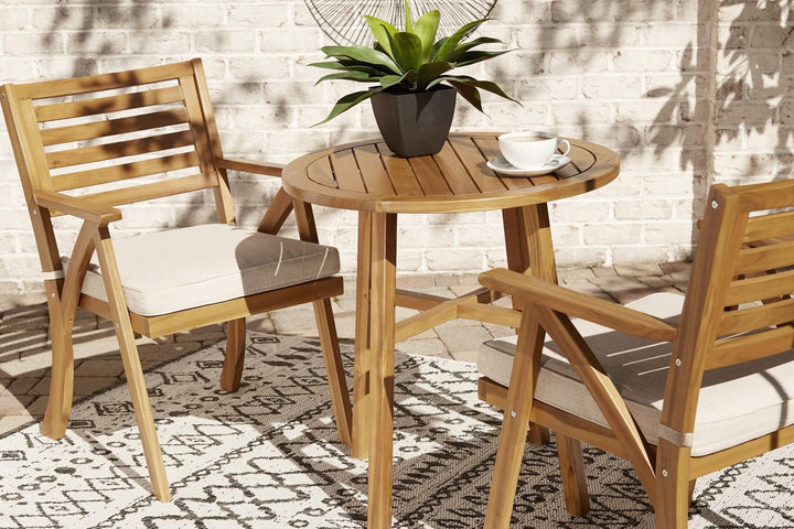 Vallerie Outdoor Chairs with Table Set (Set of 3) P305-050 Brown/Beige Casual Outdoor Chat Sets By Ashley - sofafair.com