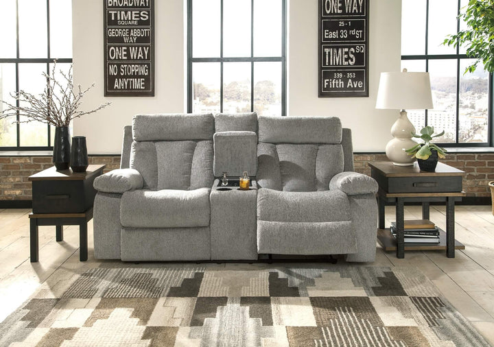 Mitchiner Reclining Loveseat with Console 7620494 Black/Gray Contemporary Motion Upholstery By Ashley - sofafair.com