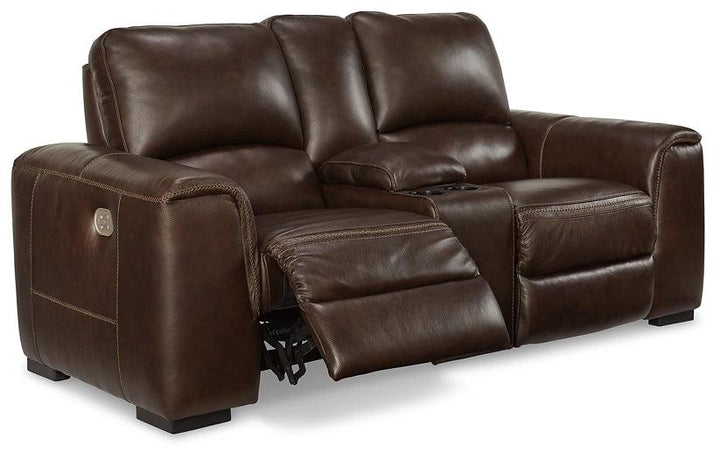 Alessandro Power Reclining Loveseat with Console U2550218 Brown/Beige Contemporary Motion Upholstery By Ashley - sofafair.com