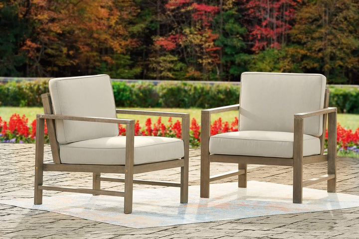Fynnegan Lounge Chair with Cushion (Set of 2) P349-820 Brown/Beige Casual Outdoor Seating By Ashley - sofafair.com