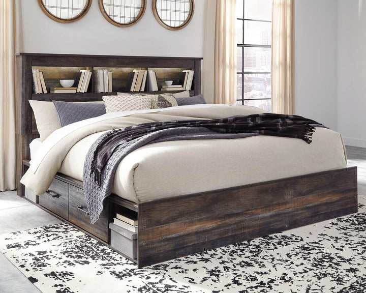 Drystan King Bookcase Bed with 4 Storage Drawers B211B52 Brown/Beige Casual Master Beds By Ashley - sofafair.com