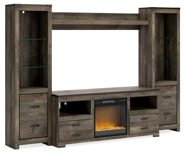W446W10 Brown/Beige Casual Trinell 4-Piece Entertainment Center with Electric Fireplace By AFI - sofafair.com