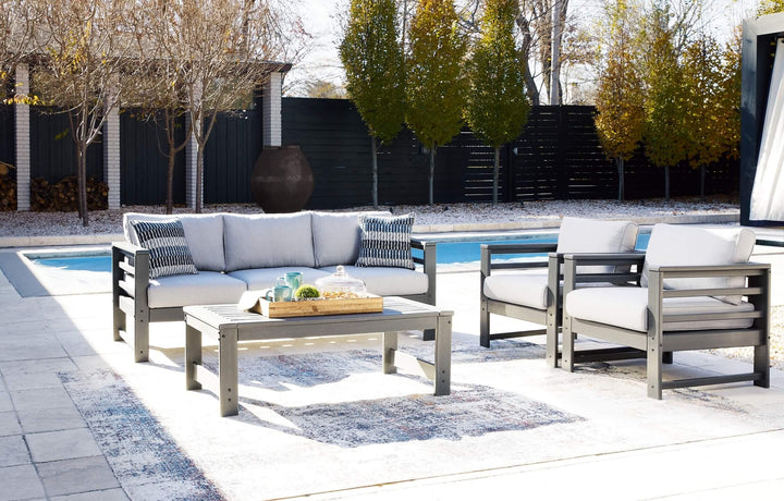 Amora Outdoor Sofa, 2 Lounge Chairs and Coffee Table P417P2 Black/Gray Casual Outdoor Package By Ashley - sofafair.com