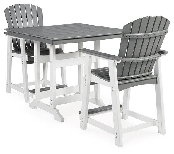 Transville Outdoor Counter Height Dining Table with 2 Barstools P210P3 White Casual Outdoor Package By Ashley - sofafair.com