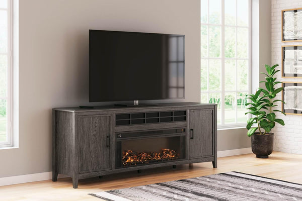 W651W1 Black/Gray Casual Montillan 84" TV Stand with Electric Fireplace By AFI - sofafair.com