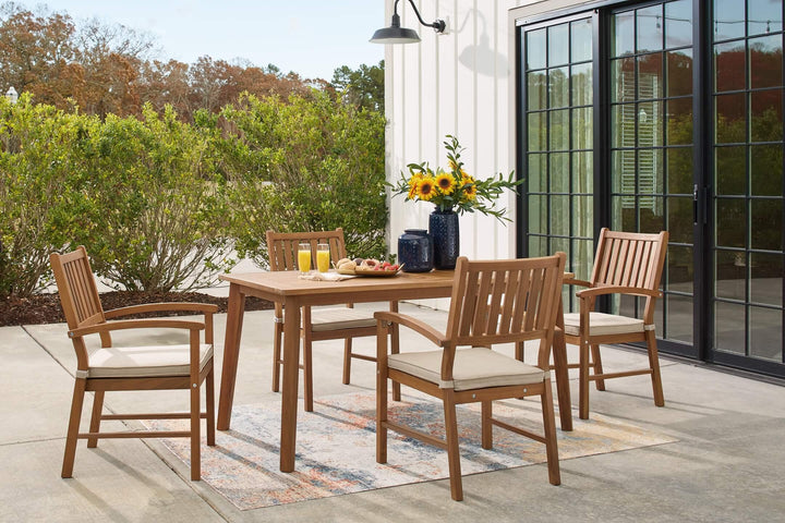 Janiyah Outdoor Dining Table with 4 Chairs P407P1 Brown/Beige Casual Outdoor Package By Ashley - sofafair.com