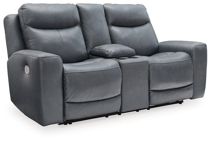 Mindanao Power Reclining Loveseat with Console U5950418 Blue Contemporary Motion Upholstery By AFI - sofafair.com