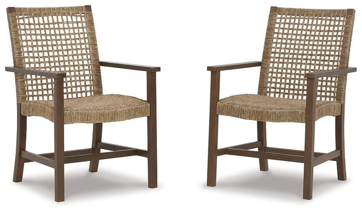 Germalia Outdoor Dining Arm Chair (Set of 2) P730-601A Brown/Beige Casual Outdoor Dining Chair By Ashley - sofafair.com