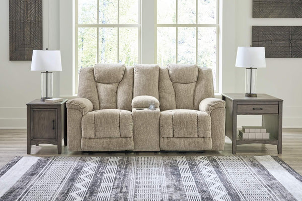 Hindmarsh Power Reclining Loveseat with Console 9030918 Black/Gray Contemporary Motion Upholstery By Ashley - sofafair.com