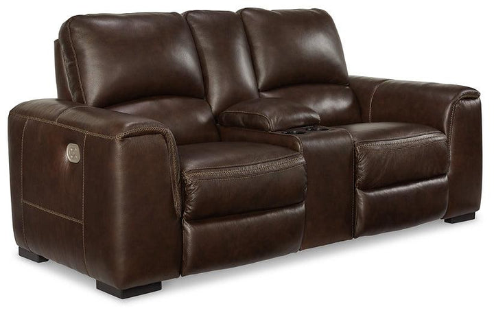 Alessandro Power Reclining Loveseat with Console U2550218 Brown/Beige Contemporary Motion Upholstery By Ashley - sofafair.com