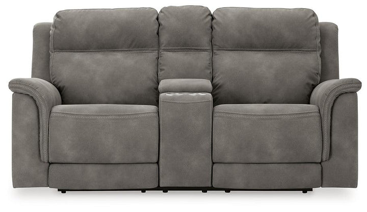 Next-Gen DuraPella Power Reclining Loveseat with Console 5930118 Black/Gray Contemporary Motion Upholstery By Ashley - sofafair.com