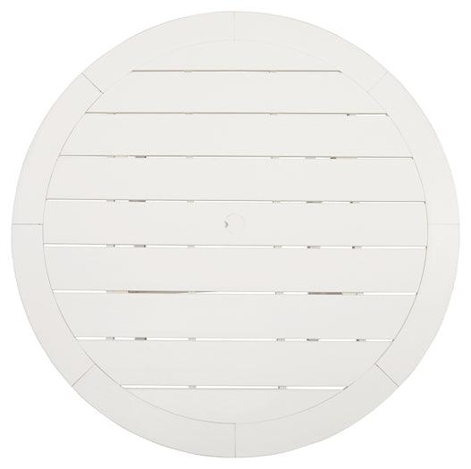 P207-615 White Contemporary Crescent Luxe Outdoor Dining Table By Ashley - sofafair.com