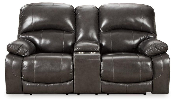 Hallstrung Power Reclining Loveseat with Console U5240318 Brown/Beige Contemporary Motion Upholstery By Ashley - sofafair.com
