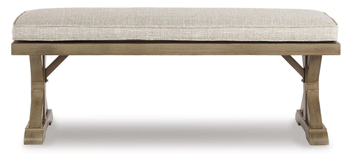 Beachcroft Bench with Cushion P791-600 Brown/Beige Casual Outdoor Dining Bench By Ashley - sofafair.com