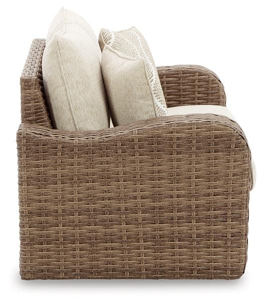 P507-835 Brown/Beige Casual Sandy Bloom Outdoor Loveseat with Cushion By Ashley - sofafair.com