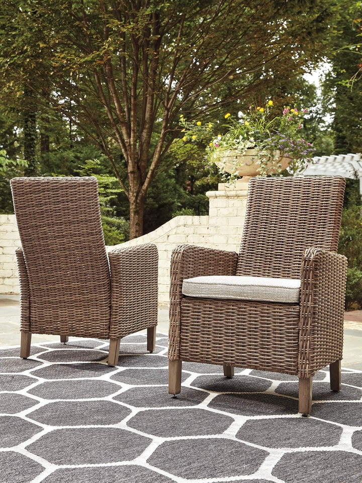 Beachcroft Arm Chair with Cushion (Set of 2) P791-601A Brown/Beige Casual Outdoor Dining Chair By Ashley - sofafair.com