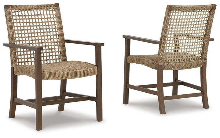 Germalia Outdoor Dining Arm Chair (Set of 2) P730-601A Brown/Beige Casual Outdoor Dining Chair By Ashley - sofafair.com