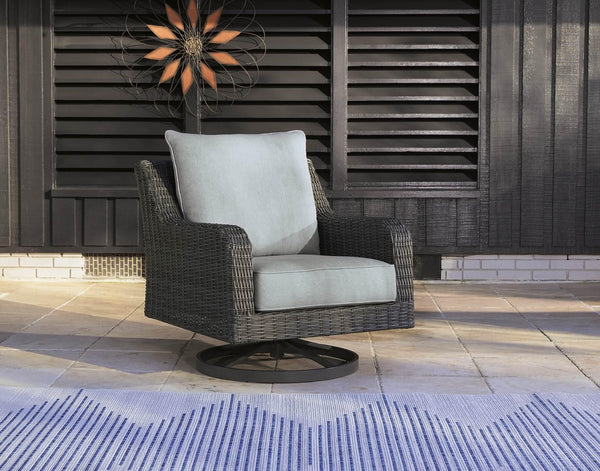 Elite Park Outdoor Swivel Lounge with Cushion P518-821 Black/Gray Casual Outdoor Seating By Ashley - sofafair.com