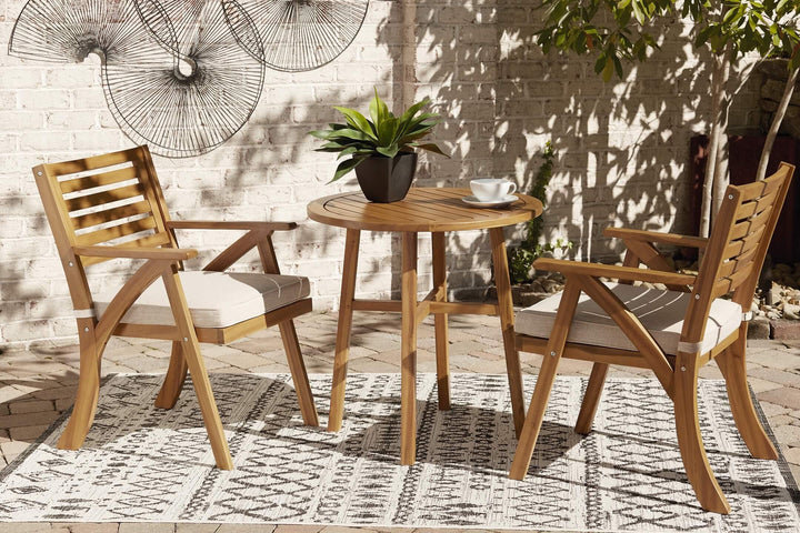 Vallerie Outdoor Chairs with Table Set (Set of 3) P305-050 Brown/Beige Casual Outdoor Chat Sets By Ashley - sofafair.com