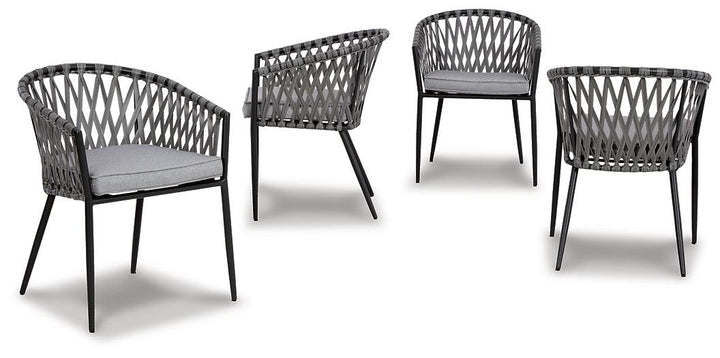 P372-601 Black/Gray Casual Palm Bliss Outdoor Dining Chair (Set of 4) By Ashley - sofafair.com