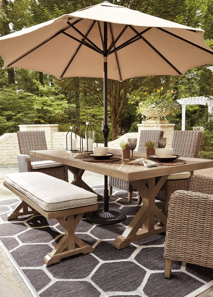 Beachcroft Dining Table with Umbrella Option P791-625 Brown/Beige Casual Outdoor Dining Table By Ashley - sofafair.com