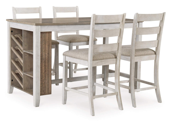 Skempton Counter Height Dining Table and 4 Barstools D394D2 White Casual Dining Package By Ashley - sofafair.com